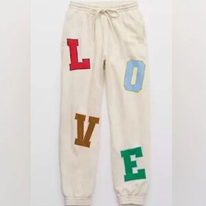 Aerie Offline Real Me LOVE Patchwork Joggers Ivory/Multi Size Large